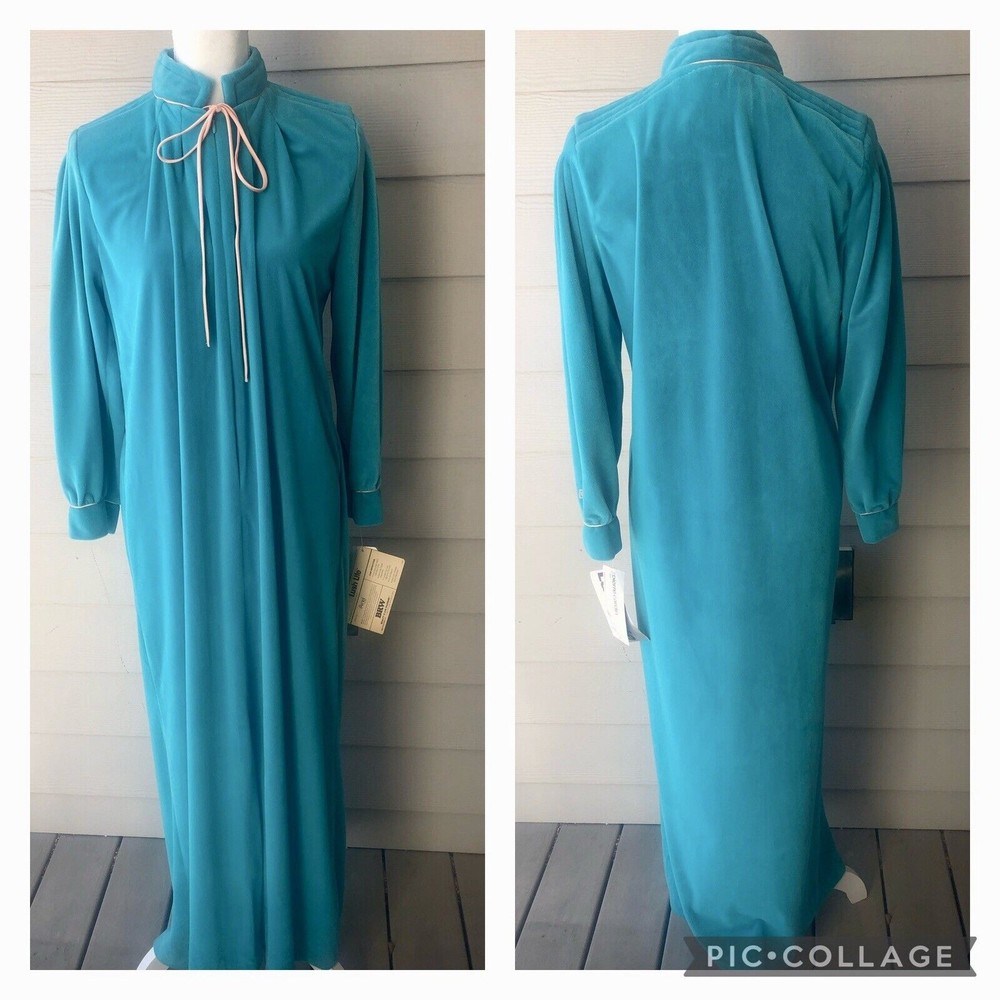 NWT Pierre Cardin Vintage Turquoise Plush Velour Robe Zipper